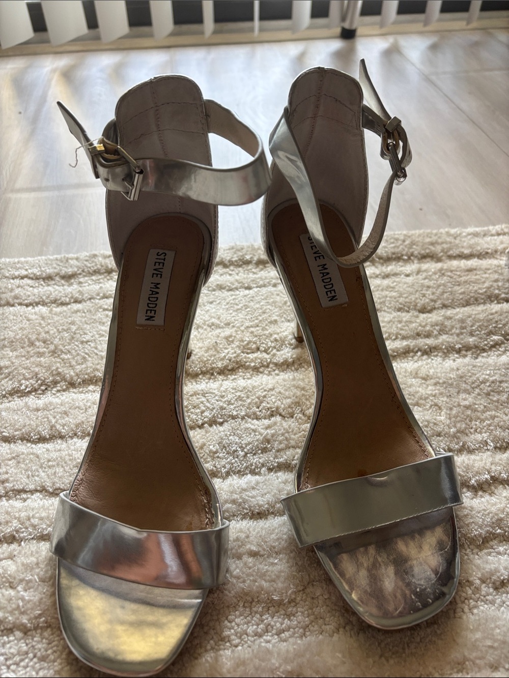 Steve Madden Metallic Silver Open-Toe Ankle-Strap Heels